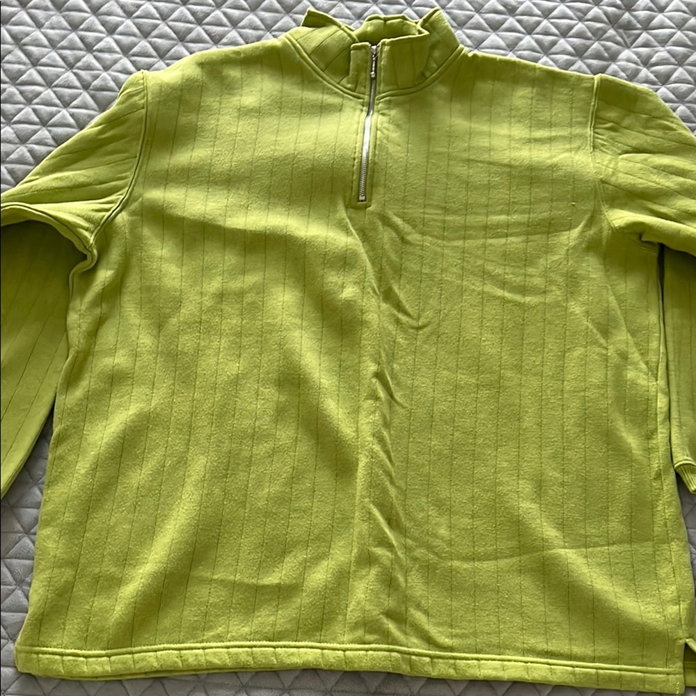 Vibrant Green Zip Up Sweater with Ribbed Collar